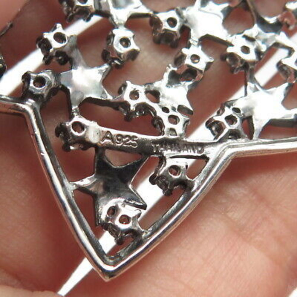 925 Sterling Silver Real Marcasite Gemstone & C Z Star Pin Brooch - Picture 8 of 8